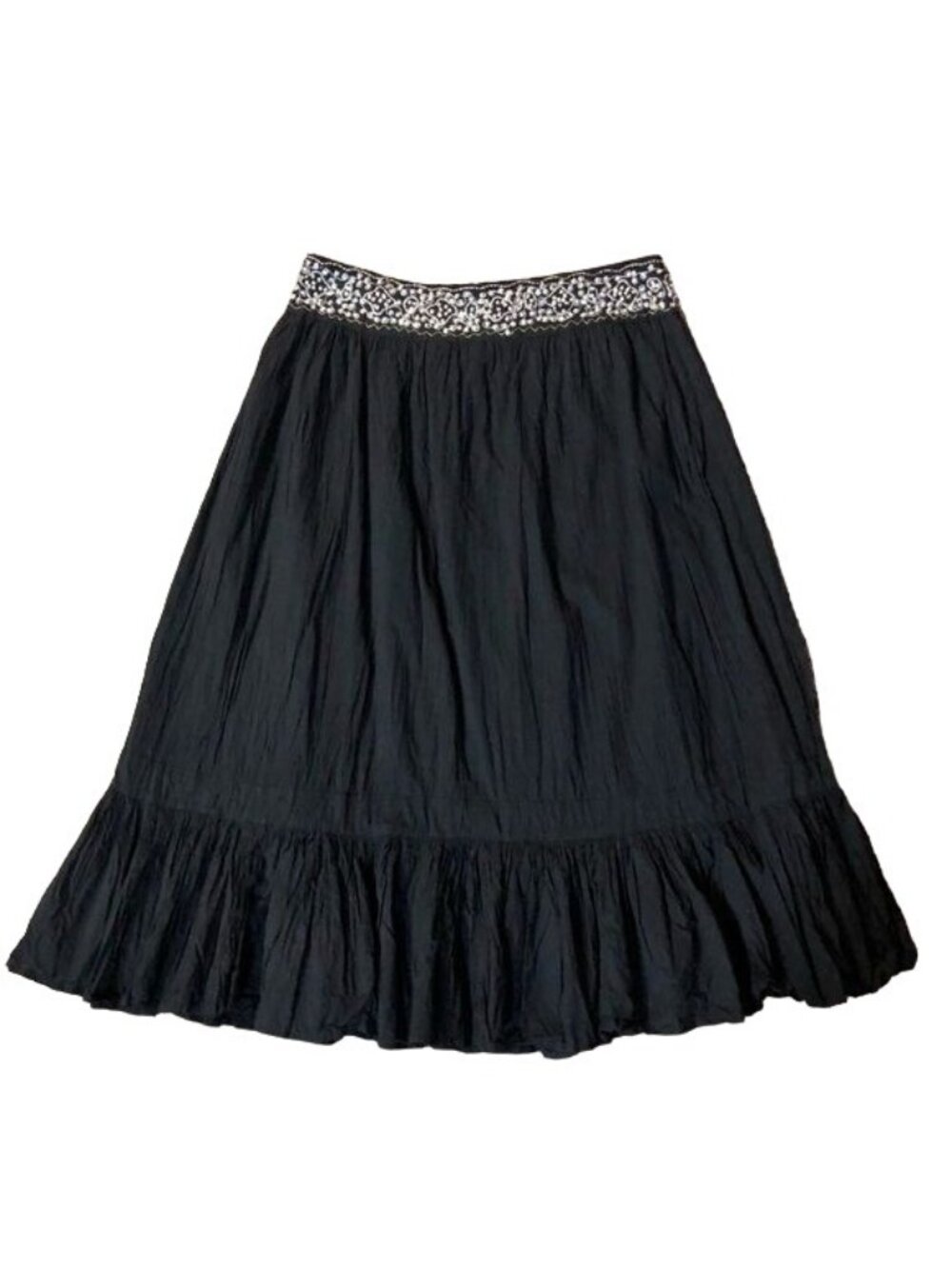 Vintage Y2K SW Studio West Black Beaded Boho Midi Skirt Womens L Used Cotton